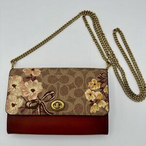 Coach Purse Marlow Turnlock Chain Crossbody Signature Canvas Prairie Floral